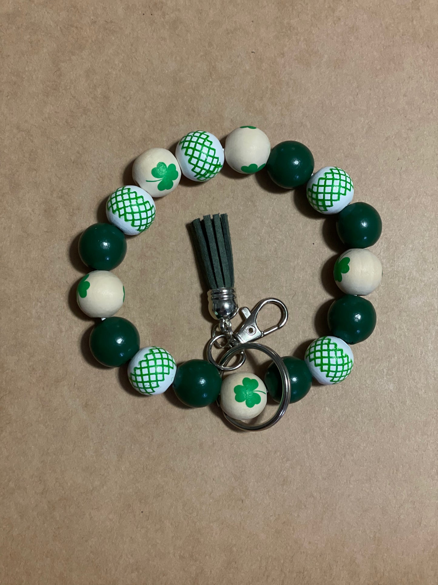 Wooden Bead Wristlet Key Chain